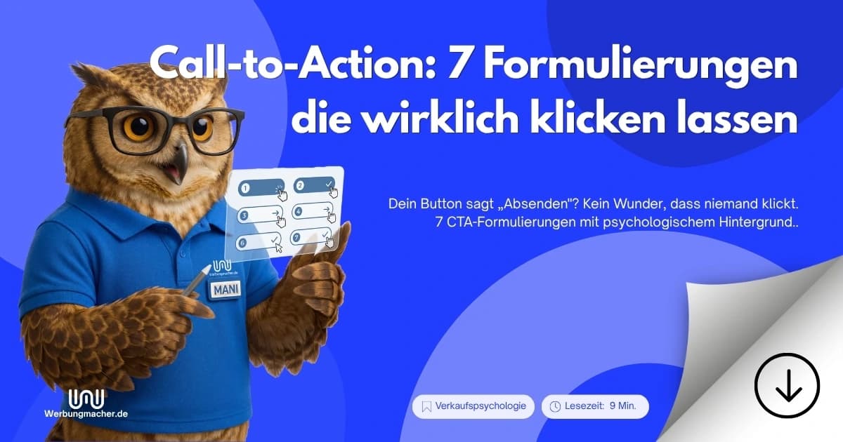 MANI zeigt Beispiele für Handlungsaufforderungen. Ratgeberillustration.