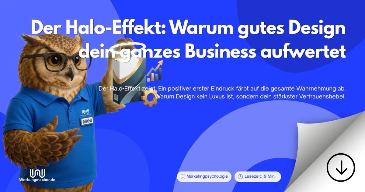 MANI erklärt den Halo-Effekt. Ratgeberillustration.