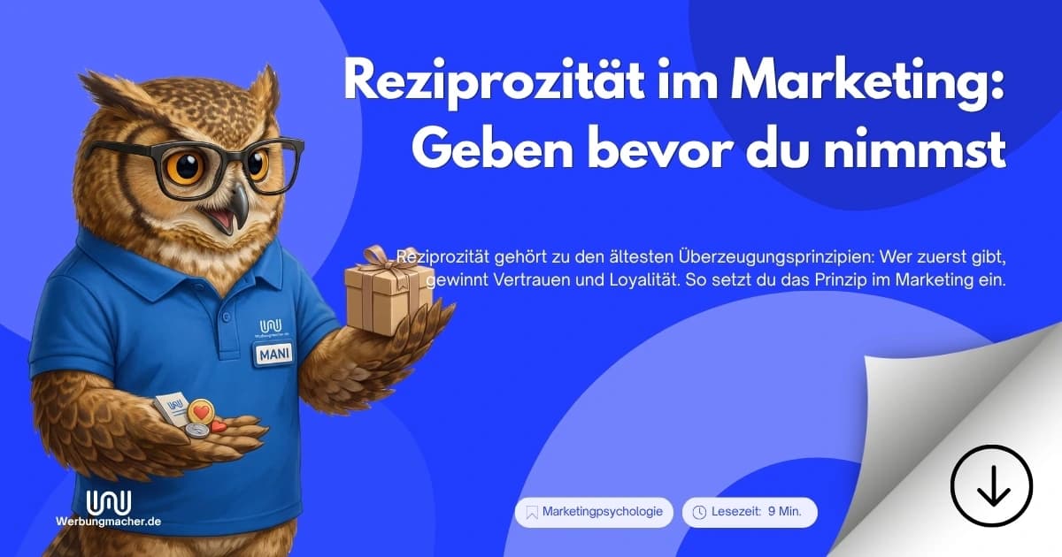 MANI hält ein Geschenk als Beispiel für Gegenseitigkeit. Ratgeberillustration.