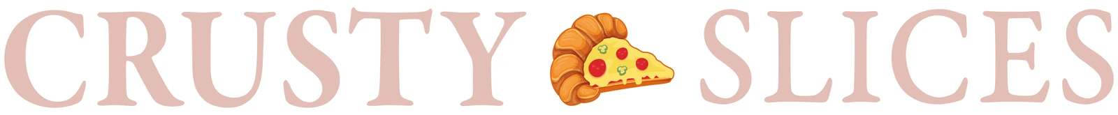 Crusty-Slices-Schriftzug mit Pizza-Symbol als flache Gestaltungsansicht
